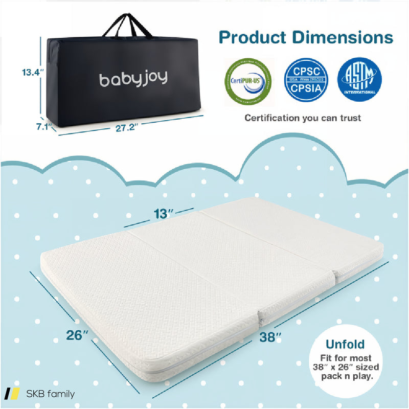 38 X 26 Inch Tri-Fold Pack And Play Mattress Topper Mattress Pad With Carrying Bag 240515-230815