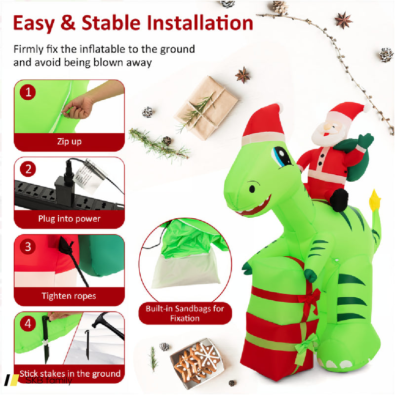 8 Feet Lighted Christmas Inflatable Santa Claus Dinosaur Decoration With Gift Boxes 240515-230820