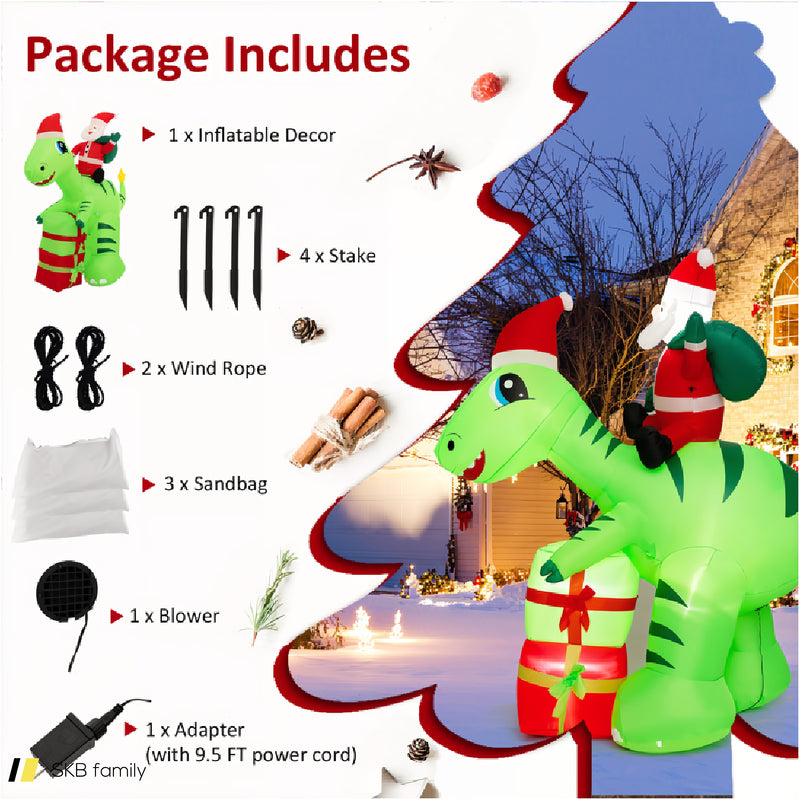 8 Feet Lighted Christmas Inflatable Santa Claus Dinosaur Decoration With Gift Boxes 240515-230820