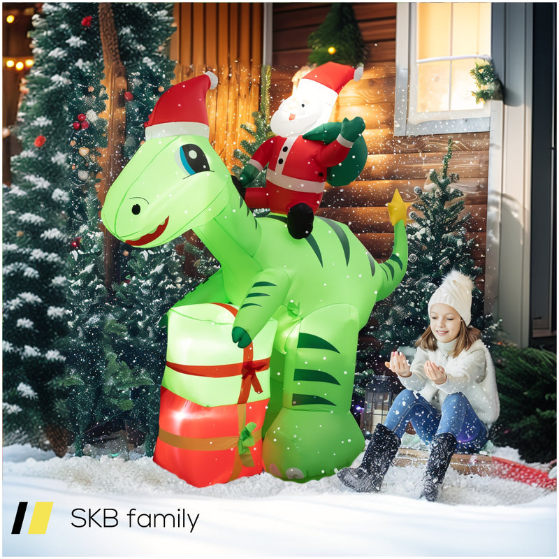 8 Feet Lighted Christmas Inflatable Santa Claus Dinosaur Decoration With Gift Boxes 240515-230820