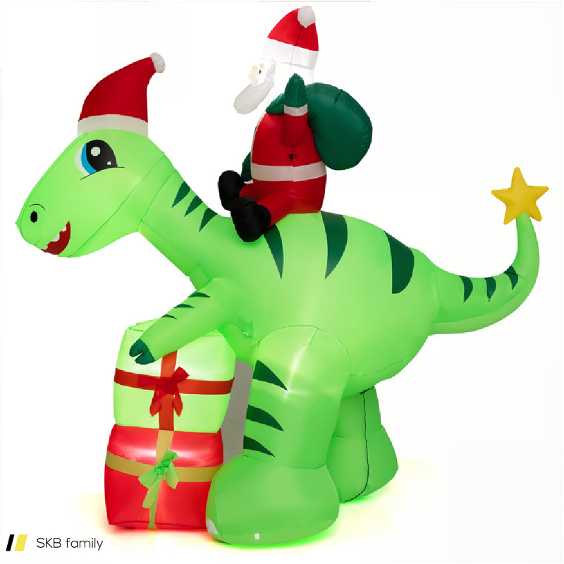 8 Feet Lighted Christmas Inflatable Santa Claus Dinosaur Decoration With Gift Boxes 240515-230820