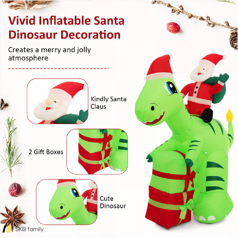 8 Feet Lighted Christmas Inflatable Santa Claus Dinosaur Decoration With Gift Boxes 240515-230820