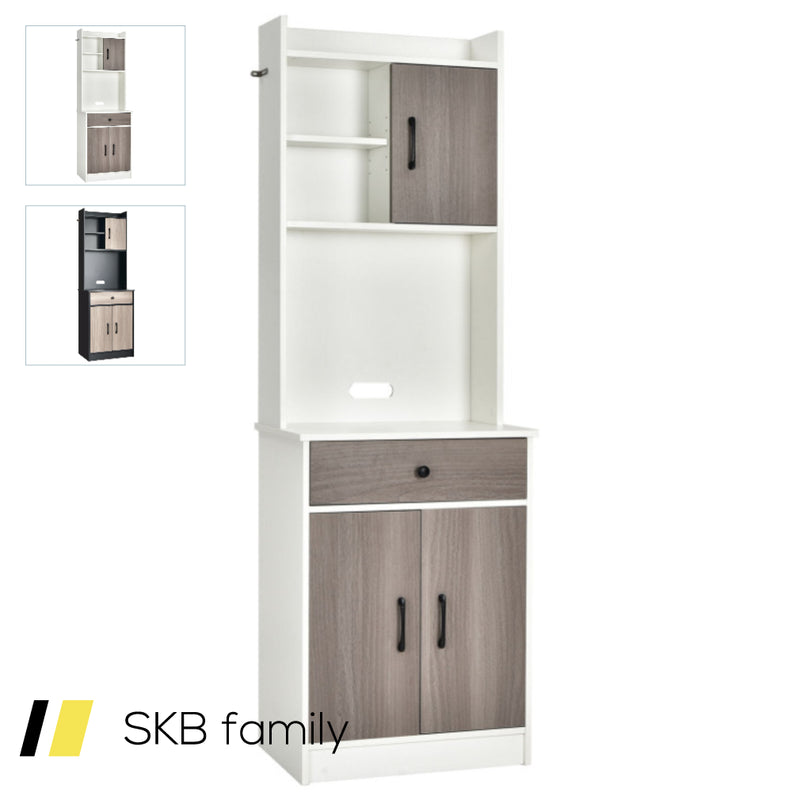 3-Door 71 Inch Kitchen Buffet Pantry Storage Cabinet With Hutch And Adjustable Shelf 240515-230822