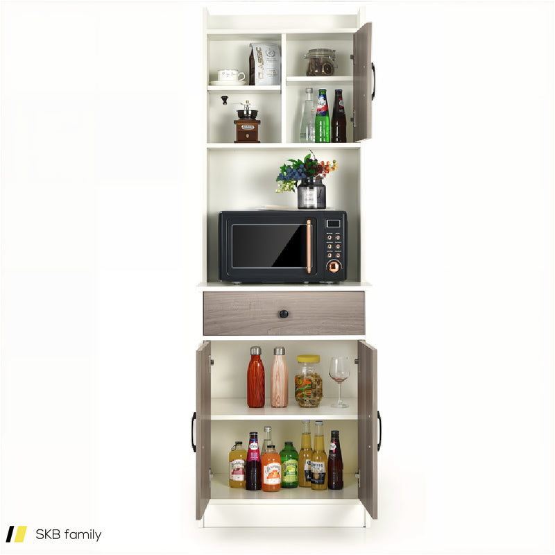 3-Door 71 Inch Kitchen Buffet Pantry Storage Cabinet With Hutch And Adjustable Shelf 240515-230822