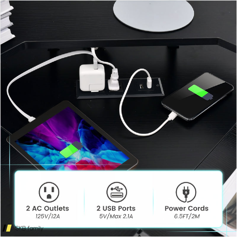 L-Shaped Computer Desk With Power Outlet And Monitor Stand 240515-230824