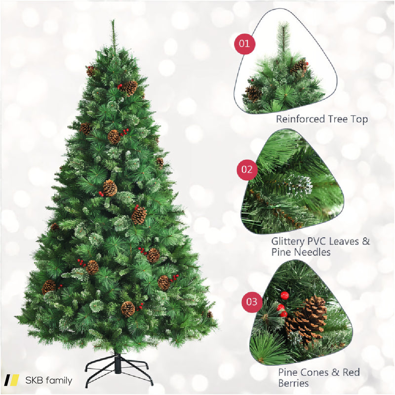 Pre-Lit Hinged Christmas Tree With Pine Cones And Red Berries 240515-230825