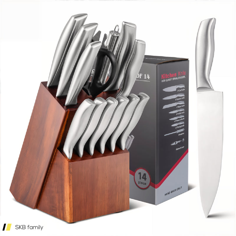 14-Piece Kitchen Knife Set Stainless Steel Knife Block Set With Sharpener 240515-230829