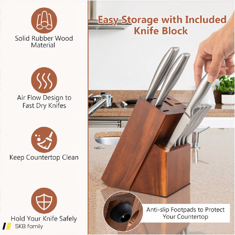 14-Piece Kitchen Knife Set Stainless Steel Knife Block Set With Sharpener 240515-230829