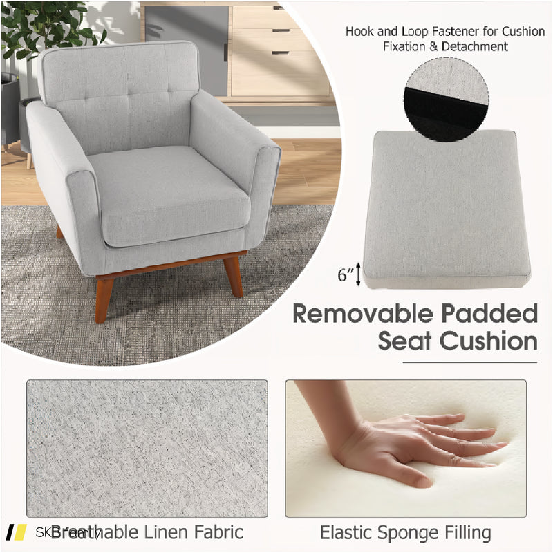 Modern Accent Chair Upholstered Linen Fabric Armchair With Removable Padded Seat Cushion 240515-230832