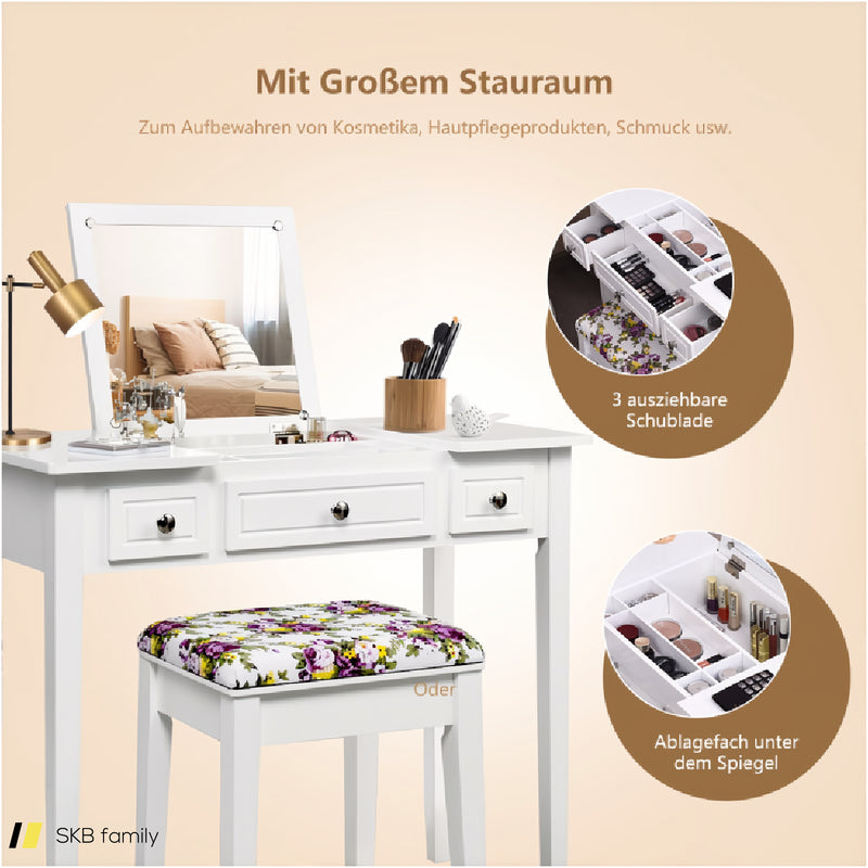 Vanity Dressing Table Set With Flip Top Mirror And 3 Drawers 240515-230834