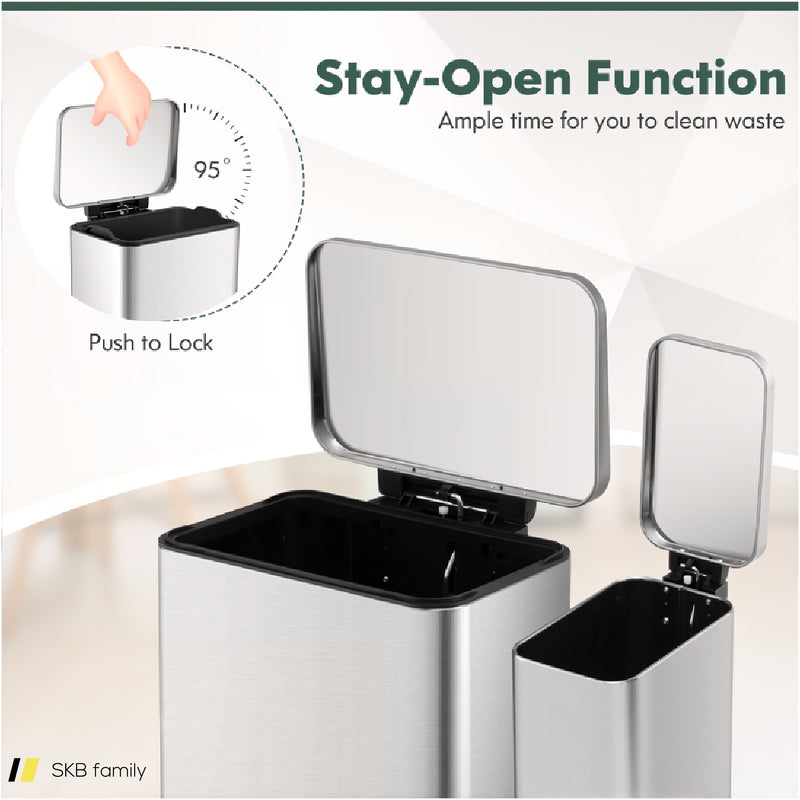 10.5 Gal And 1.6 Gal Step Trash Can Combo Set With Detachable Inner Buckets-Silver 240515-230839