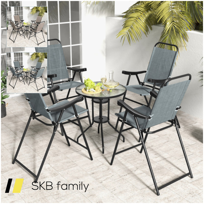 Patio Folding Bar Stool Set Of 4 With Metal Frame And Footrest 240515-230840