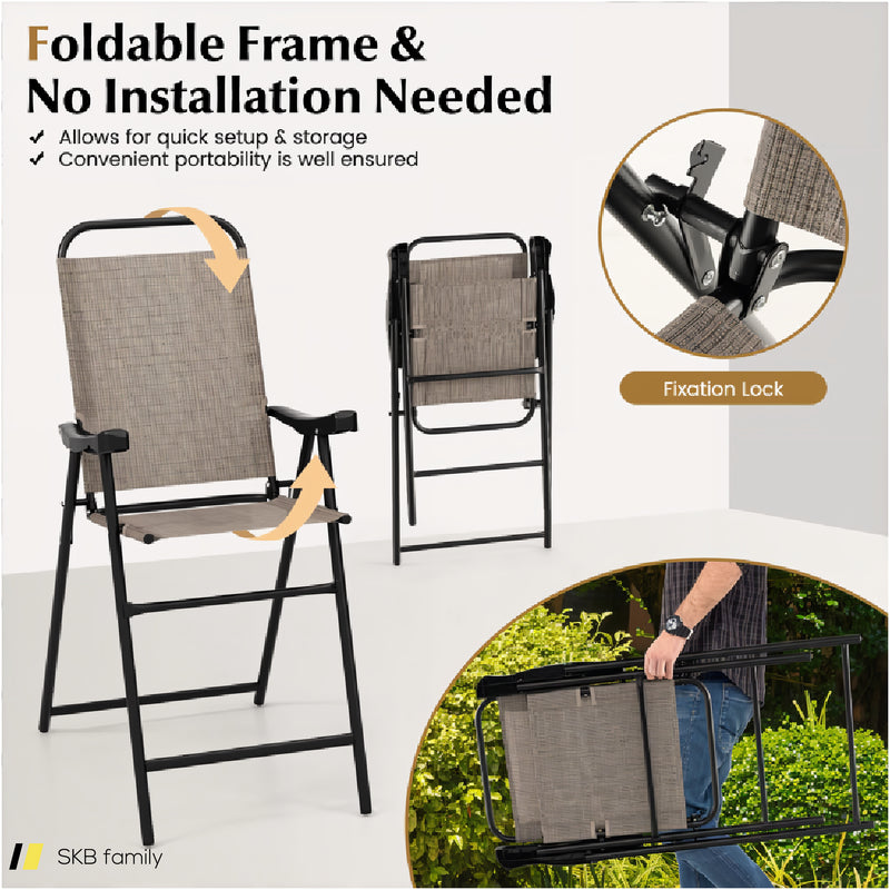 Patio Folding Bar Stool Set Of 4 With Metal Frame And Footrest 240515-230840