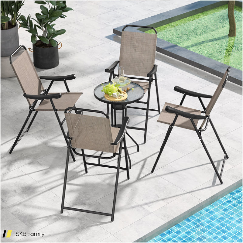 Patio Folding Bar Stool Set Of 4 With Metal Frame And Footrest 240515-230840