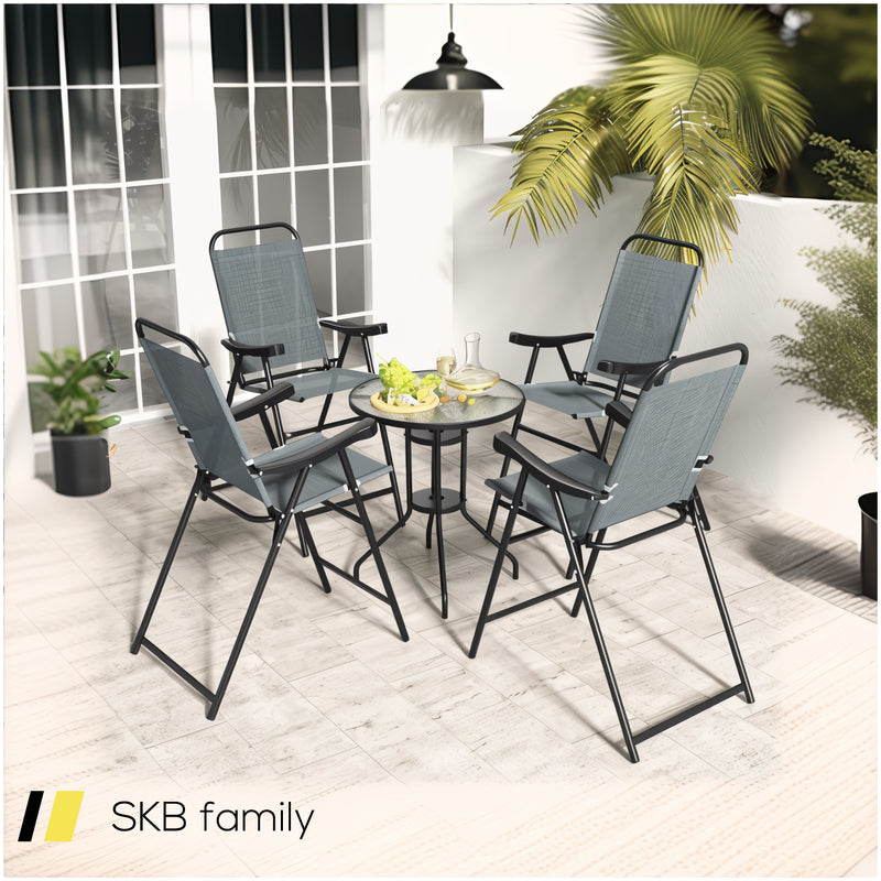 Patio Folding Bar Stool Set Of 4 With Metal Frame And Footrest 240615-230840