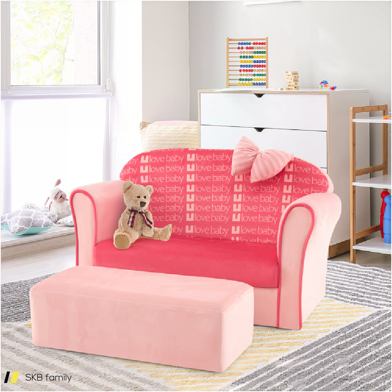 Ultra Soft Velvet Kids Sofa Chair Toddler Couch With Ottoman 240515-230842