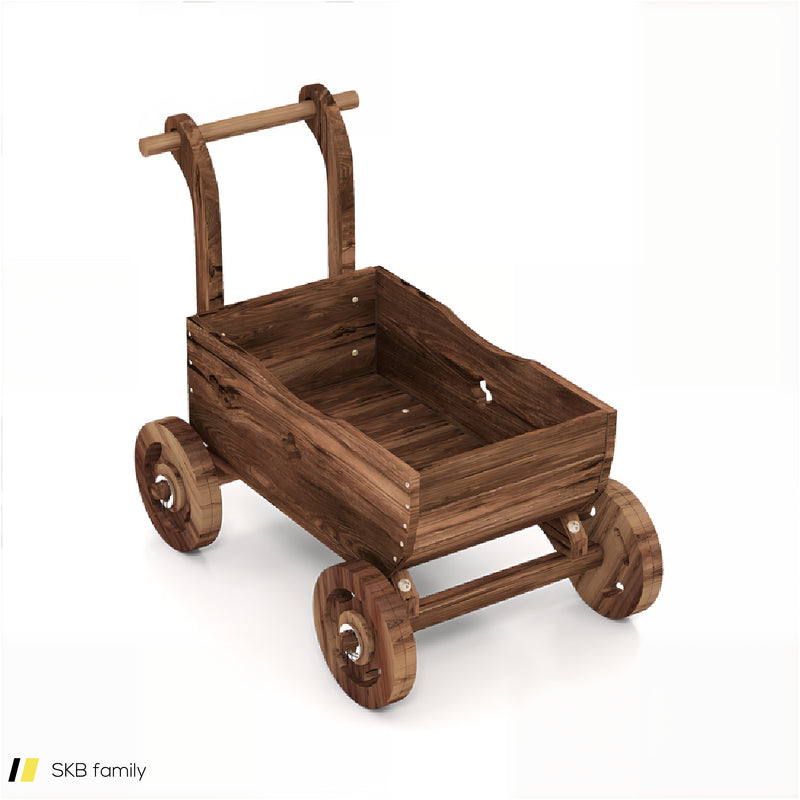 Decorative Wooden Wagon Cart With Handle Wheels And Drainage Hole 240515-230843