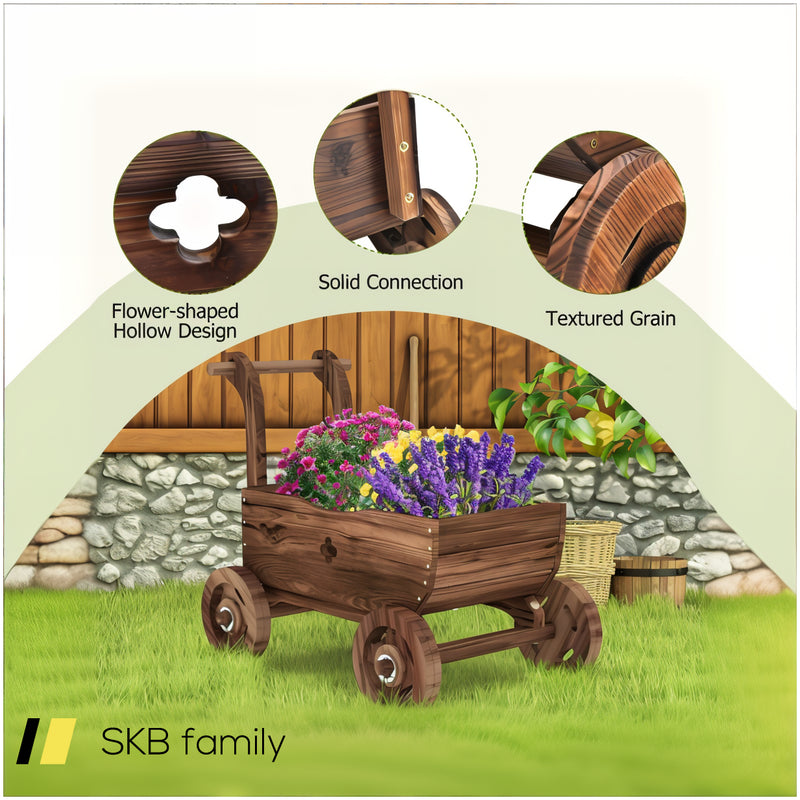 Decorative Wooden Wagon Cart With Handle Wheels And Drainage Hole 240515-230843