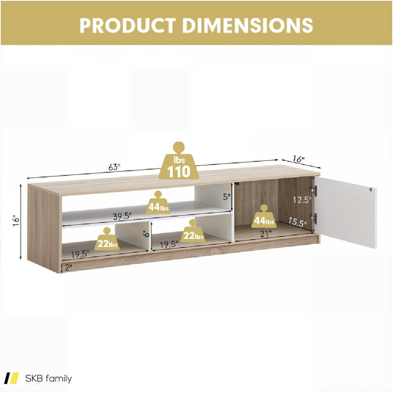 63 Inch Tv Stand With Push-To-Open Door Cabinet For Tvs Up To 75 Inch 240615-230851