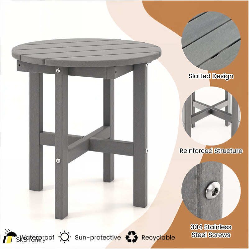 18 Inch Adirondack Round Side Table With Cross Base And Slatted Surface 240615-230852