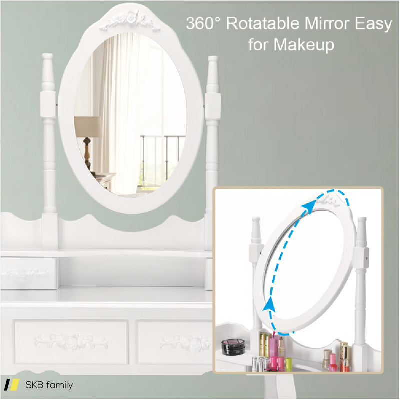 Vanity Table Set With Oval Mirror And 4 Drawers 240615-230856