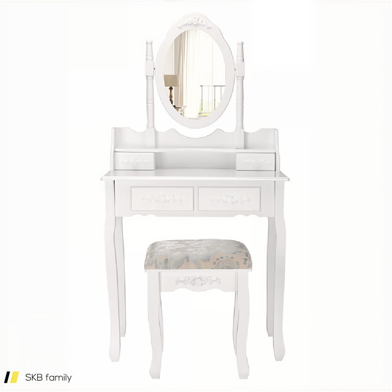 Vanity Table Set With Oval Mirror And 4 Drawers 240615-230856