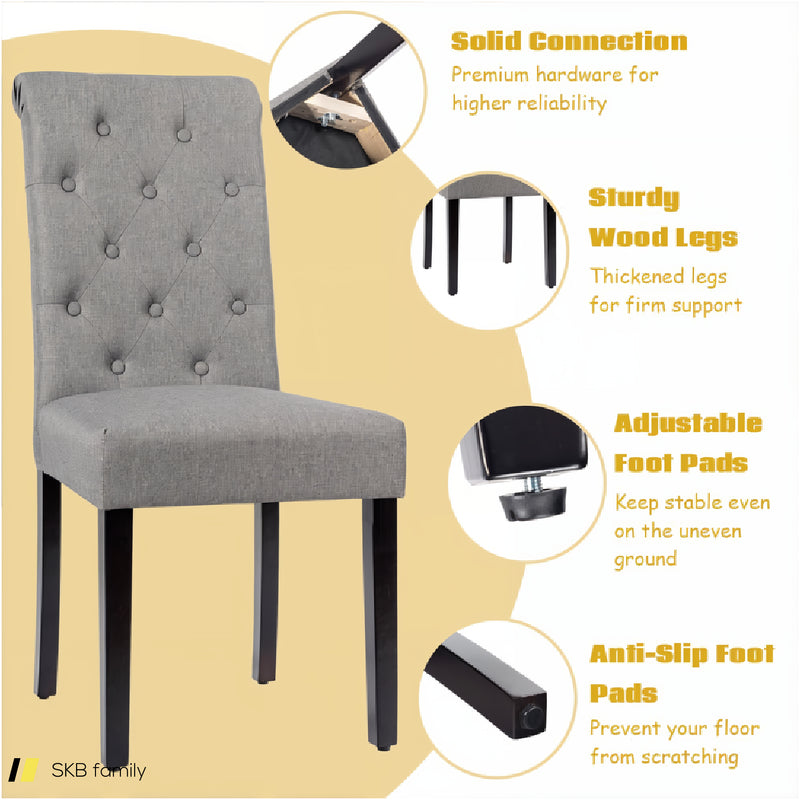 2 Pieces Tufted Dining Chair Set With Adjustable Anti-Slip Foot Pads 240615-230866