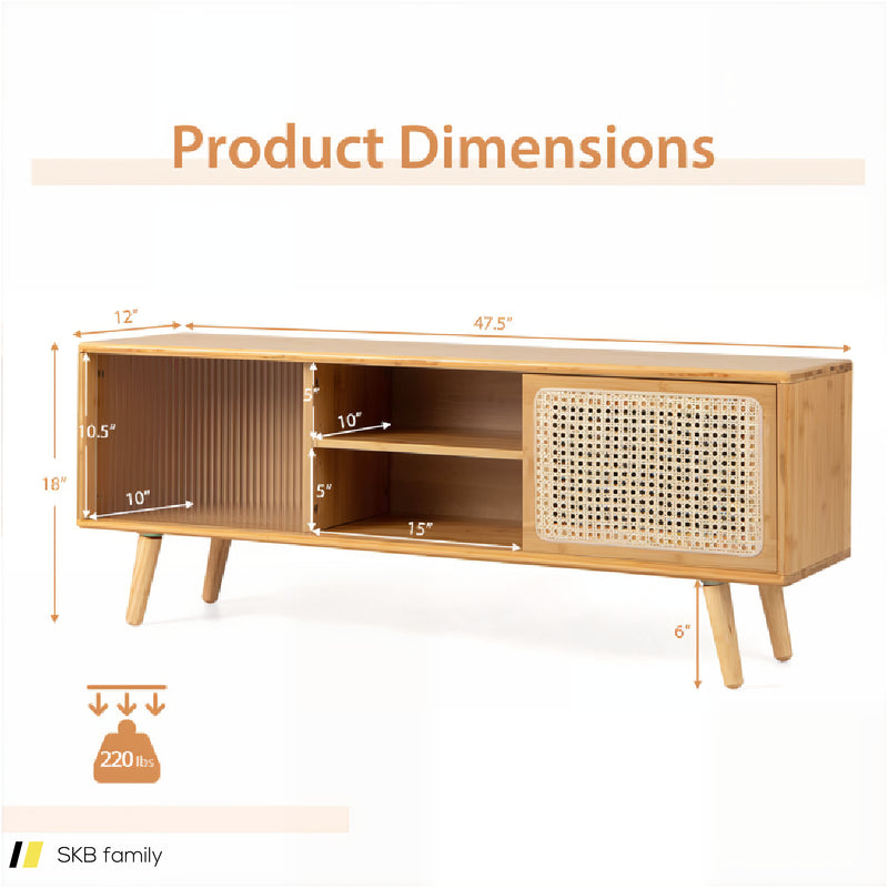 Modern Tv Stand With Rattan Glass Sliding Doors 240615-230869