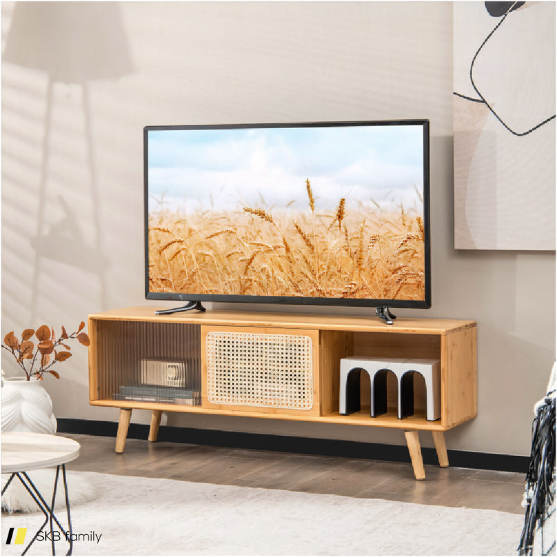 Modern Tv Stand With Rattan Glass Sliding Doors 240615-230869