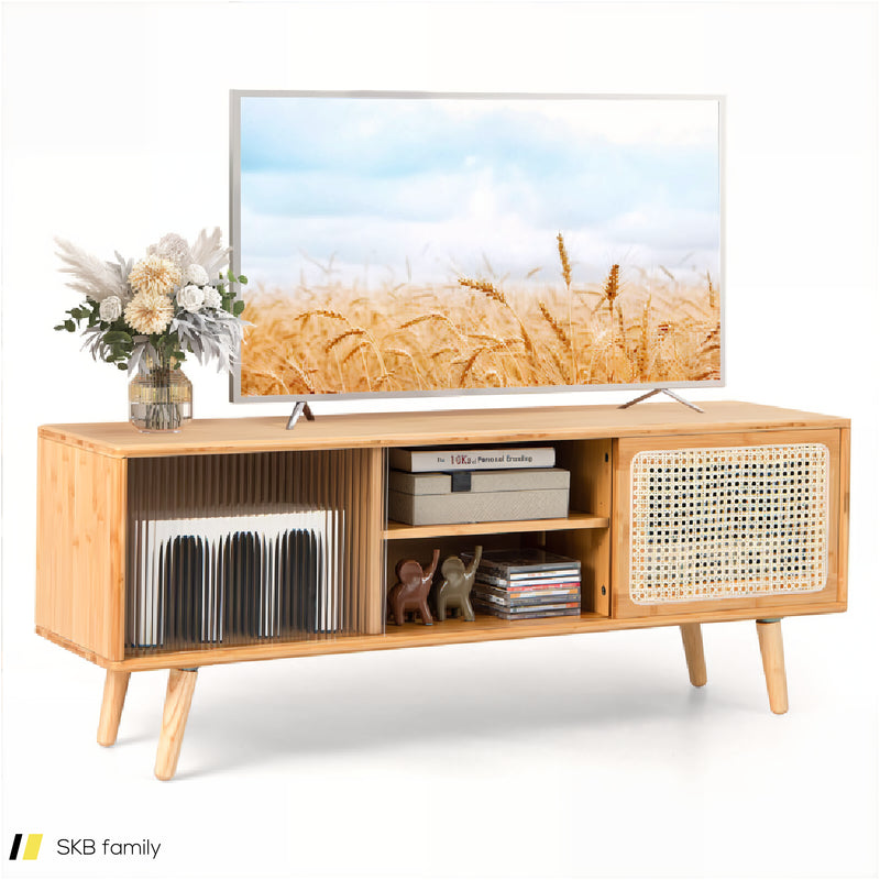 Modern Tv Stand With Rattan Glass Sliding Doors 240615-230869