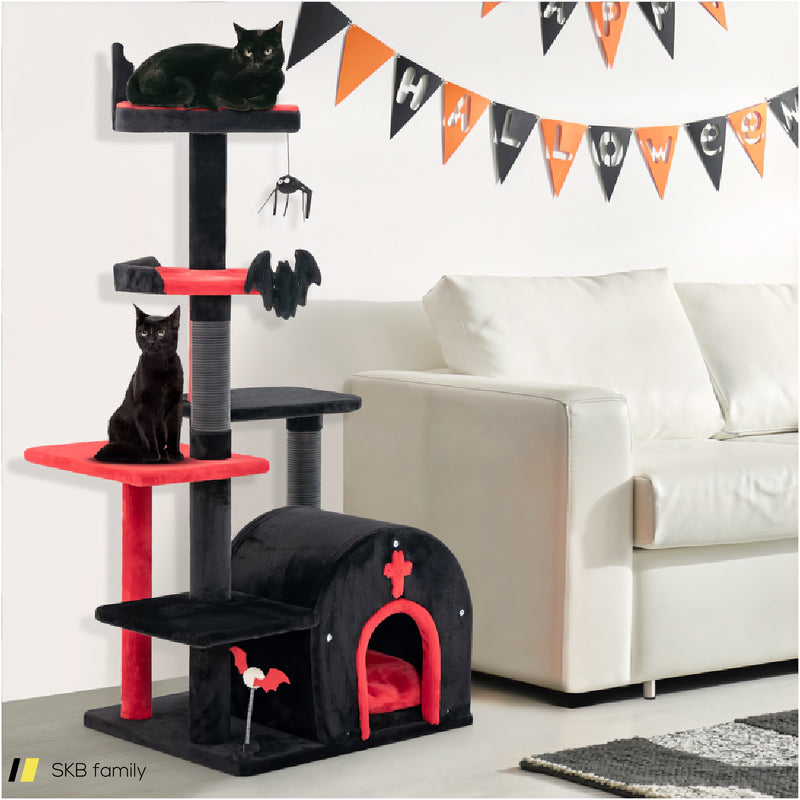 Gothic Cat Tree 53&Quot; Tall Cat Tower With Cat Bed And Arch-Shaped Condo 240615-230870