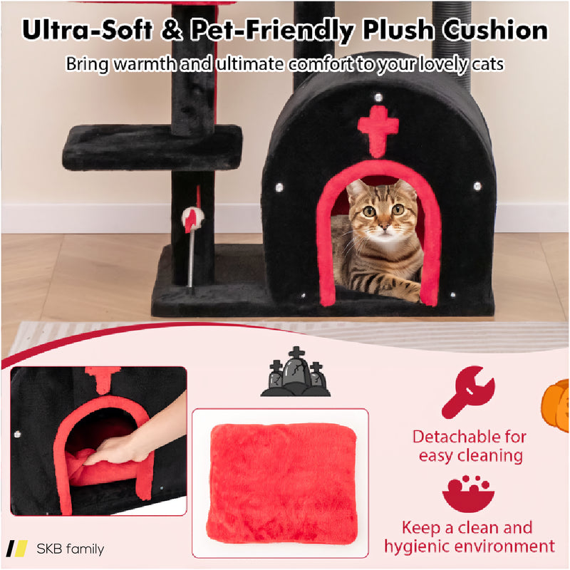 Gothic Cat Tree 53&Quot; Tall Cat Tower With Cat Bed And Arch-Shaped Condo 240615-230870