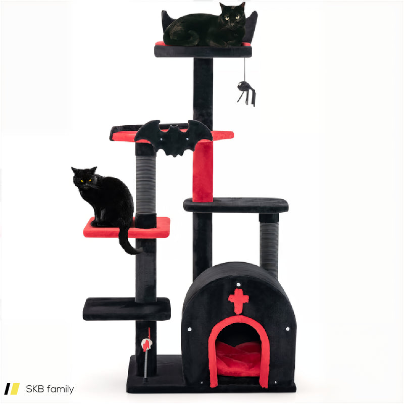 Gothic Cat Tree 53&Quot; Tall Cat Tower With Cat Bed And Arch-Shaped Condo 240615-230870