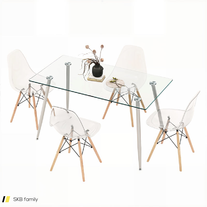 5 Pieces Rectangle Dining Table Set With 51 Inch Glass Tabletop 240615-230875