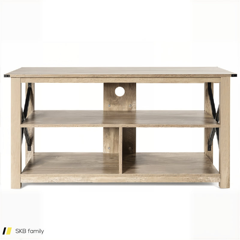 3 Tier Wood Tv Stand For 55-Inch With Open Shelves And X-Shaped Frame 240615-230878