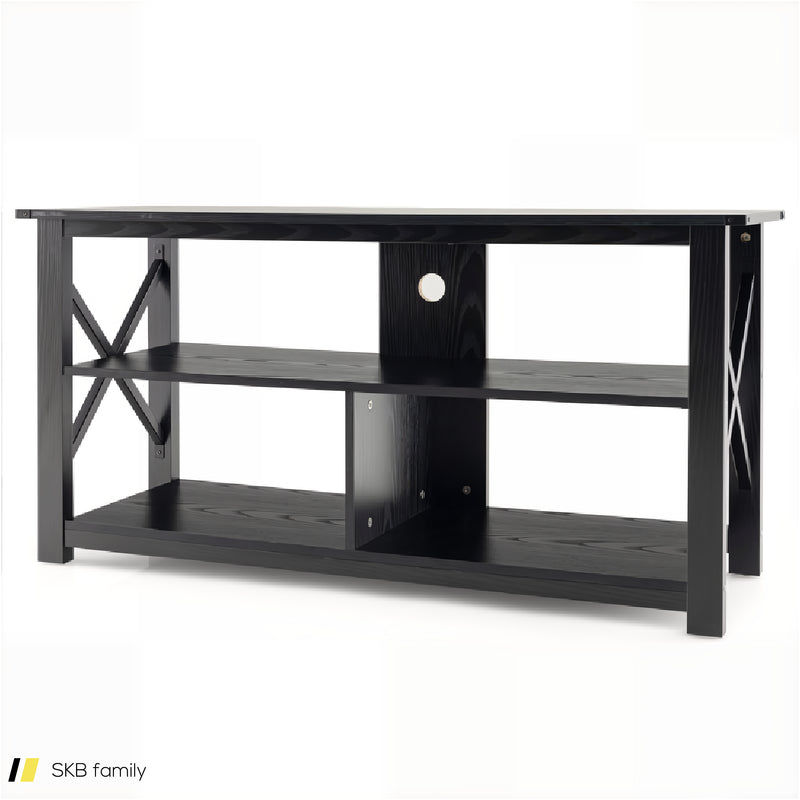 3 Tier Wood Tv Stand For 55-Inch With Open Shelves And X-Shaped Frame 240615-230878