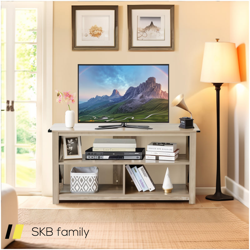 3 Tier Wood Tv Stand For 55-Inch With Open Shelves And X-Shaped Frame 240615-230878