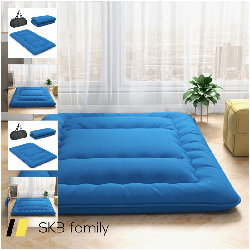 Foldable Futon Mattress With Washable Cover And Carry Bag For Camping Blue 240615-230880