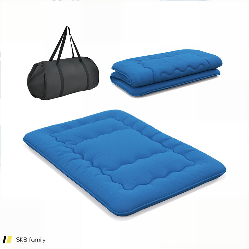 Foldable Futon Mattress With Washable Cover And Carry Bag For Camping Blue 240615-230880