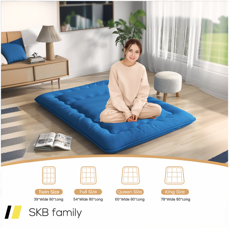 Foldable Futon Mattress With Washable Cover And Carry Bag For Camping Blue 240615-230880