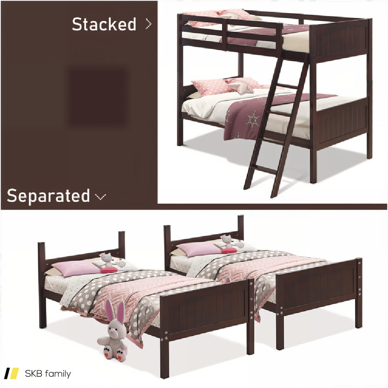 Wooden Twin Over Twin Bunk Beds With Ladder And Safety Rail 240615-230881