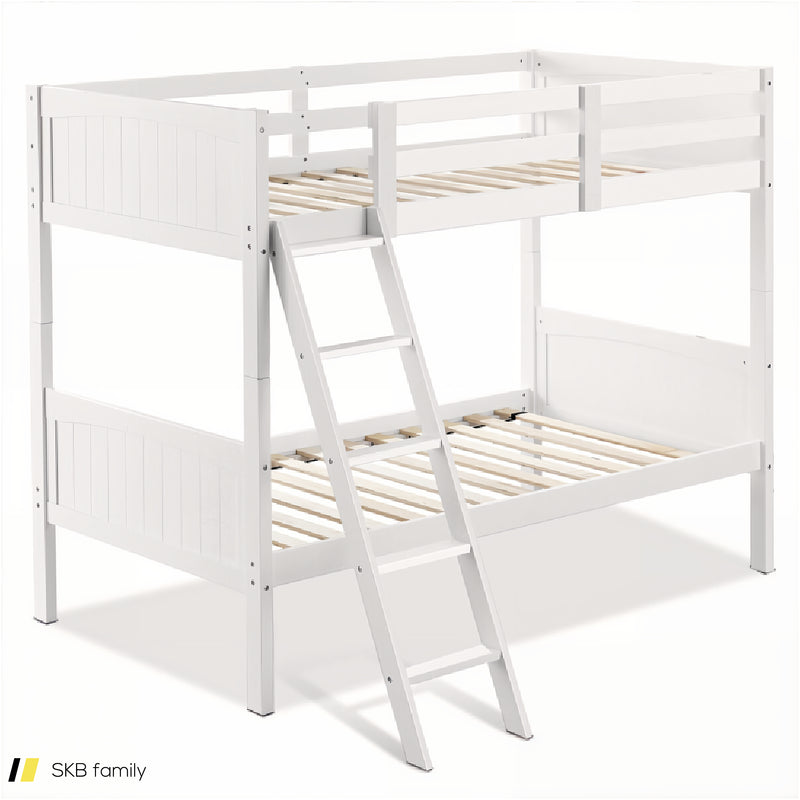 Wooden Twin Over Twin Bunk Beds With Ladder And Safety Rail 240615-230881