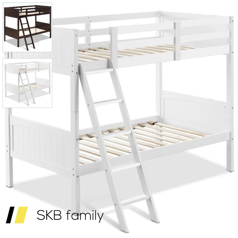 Wooden Twin Over Twin Bunk Beds With Ladder And Safety Rail 240615-230881