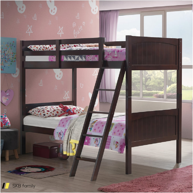 Wooden Twin Over Twin Bunk Beds With Ladder And Safety Rail 240615-230881