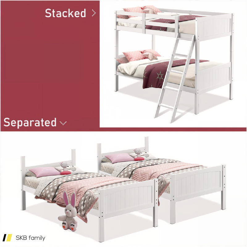 Wooden Twin Over Twin Bunk Beds With Ladder And Safety Rail 240615-230881