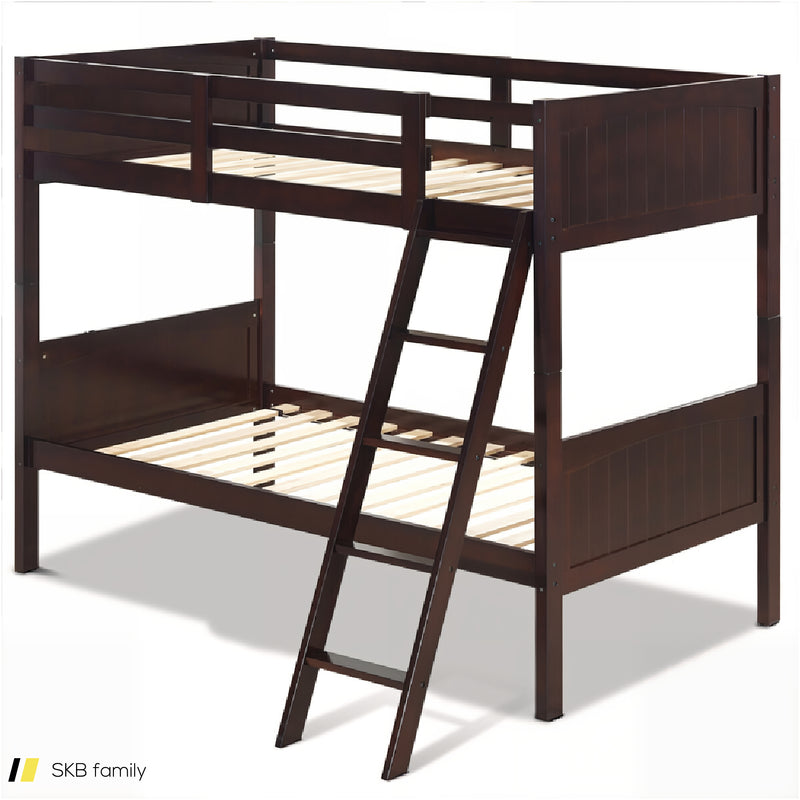 Wooden Twin Over Twin Bunk Beds With Ladder And Safety Rail 240615-230881