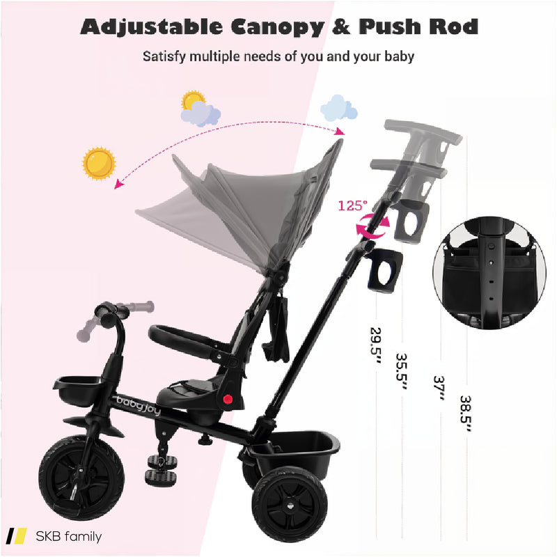 4-In-1 Reversible Toddler Tricycle With Height Adjustable Push Handle 240615-230882