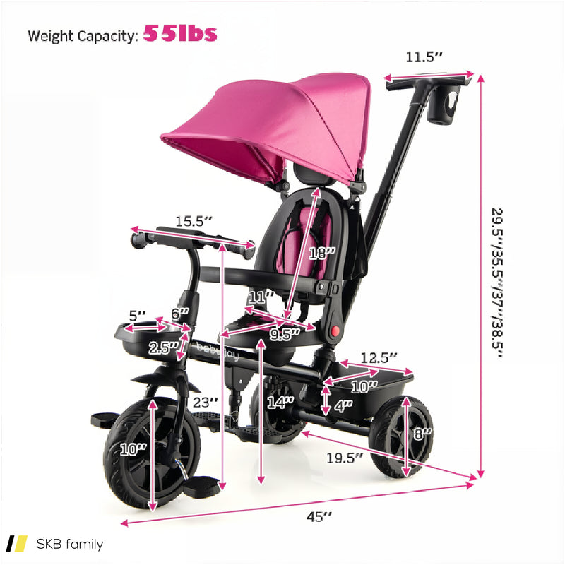 4-In-1 Reversible Toddler Tricycle With Height Adjustable Push Handle 240615-230882