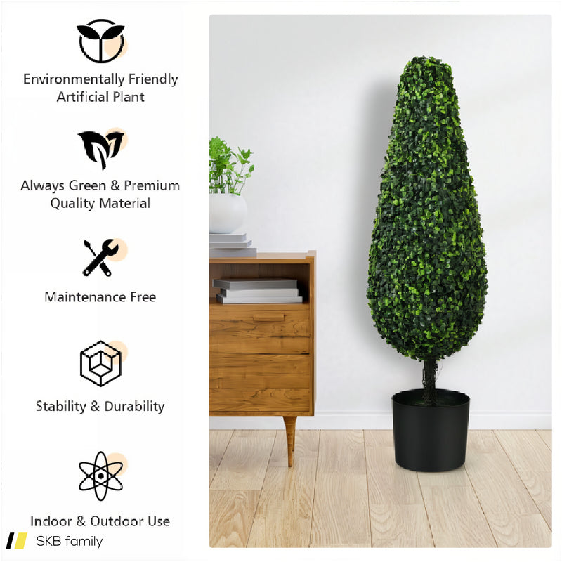 2 Pack 3 Feet Artificial Tower Uv Resistant Indoor Outdoor Topiary Tree 240615-230883