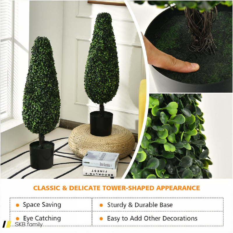 2 Pack 3 Feet Artificial Tower Uv Resistant Indoor Outdoor Topiary Tree 240615-230883